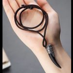 Buddha Stones 925 Sterling Silver Black Obsidian Wolf Tooth Pattern Strength Necklace Pendant Necklaces & Pendants BS 11