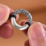 Buddha Stones 999 Sterling Silver Fu Character Peace Buckle Copper Coin Auspicious Clouds Fortune Bracelet Bracelet BS 4
