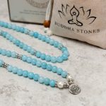 Buddha Stones Natural Amazonite Stone Healing Lotus Mala Bracelet Mala Bracelet BS 6