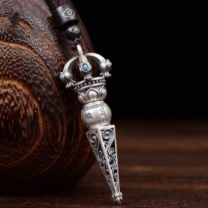 Buddha Stones Tibetan Om Mani Padme Hum Dorje Vajra Design Wisdom Rotatable Necklace Pendant Necklaces & Pendants BS Dorje Vajra Design
