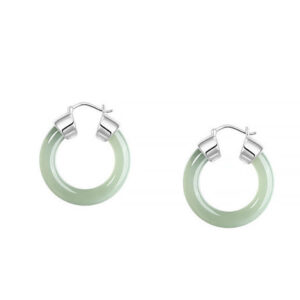 Buddha Stones Round Jade White Jade Prosperity Earrings Earrings BS Silver