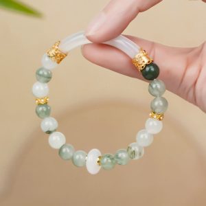 Buddha Stones Natural Tianshan Jade Chalcedony Luck Bracelet Bracelet BS Jade(Wrist Circumference: 14-15cm)