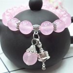 Buddha Stones Vintage Crystal Chalcedony Stone Energy Beaded Bell Charm Bracelet Bracelet BS Pink Chalcedony 10mm