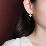 Buddha Stones 925 Sterling Silver Plated Gold Jade Rose Flower Cyan Jade Pearl Luck Earrings Earrings BS 6