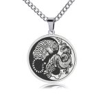 Buddha Stones Tiger Dragon Titanium Steel Chain Necklace Harmony Pendant Necklaces & Pendants BS Silver