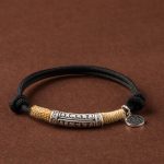 Buddha Stones 999 Sterling Silver Tibet Handmade Om Mani Padme Hum Fu Character TopRank Character Luck Braided Bracelet Bracelet BS Silver Om Mani Padme Hum Black Rope(Wrist Circumference 15-19cm)