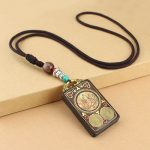 Buddha Stones Tibet God of Wealth Thangka Ebony Peace Necklace Pendant Necklaces & Pendants BS Manjushri Thangka