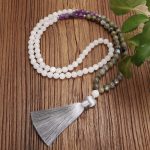 Buddha Stones 108 Mala Beads White Agate Amethyst Black Glitter Stone Protection Bracelet Bracelet Necklaces & Pendants BS Mala