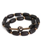 Buddha Stones Tibet Ebony Wood Dzi Bead Copper Balance Double Wrap Bracelet Bracelet BS 5
