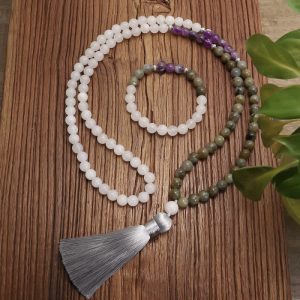 Buddha Stones 108 Mala Beads White Agate Amethyst Black Glitter Stone Protection Bracelet Bracelet Necklaces & Pendants BS main