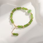 Buddha Stones Green Bamboo Pattern Liuli Crystal Moss Agate Wealth Chain Bracelet Bracelet BS Green Bamboo