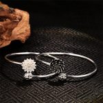 Buddha Stones Retro Lotus White Copper Enlightenment Bracelet Bangle Bracelet Bangle BS 4