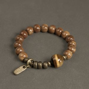 Buddha Stones Kuka Seed Tiger Eye Gold Sheen Obsidian Copper Wealth Luck Bracelet Bracelet BS Kuka Seed&Tiger Eye 17-17.5cm