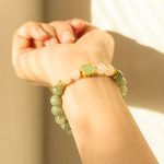 Buddha Stones Natural Green Jade White Agate Five Scriptures Abundance Bracelet Bracelet BS 3