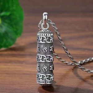 Buddha Stones Om Mani Padme Hum Swastika Twisted Chain Wisdom Necklace Pendant Necklaces & Pendants BS Six True Words Necklace Pendant(with Twisted Chain)
