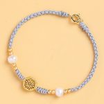 Buddha Stones Copper Coin Fortune Tree Pearl Luck Blue Rope Braided Bracelet Bracelet BS 20