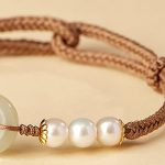 Buddhastoneshop Natural Hetian Jade Pearl Peace Buckle Luck Bracelet