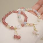 Buddha Stones Natural Strawberry Quartz Morganite Tridacna Stone Cat Love Bracelet Bracelet BS 1
