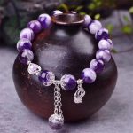 Buddha Stones 925 Sterling Silver Natural Amethyst Healing Feet Love Heart Charm Bracelet Bracelet BS 1