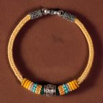 Buddha Stones Handmade 925 Sterling Silver Tibetan Om Mani Padme Hum Purity Braided Bracelet Bracelet BS Yellow 19cm for Weight Range (90-100 kg)