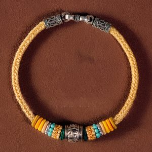 Buddha Stones Handmade 925 Sterling Silver Tibetan Om Mani Padme Hum Purity Braided Bracelet Bracelet BS Yellow 19cm for Weight Range (90-100 kg)