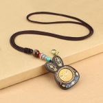 Tibet Ebony Five God of Wealth Thangka Necklace Pendant Necklaces & Pendants BS Orange