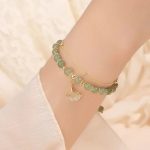 Buddha Stones Jade Leaf Ginkgo Tulip Peanut Fu Character Luck Beaded Bracelet