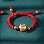 Buddha Stones 999 Sterling Silver Apple Red Multicolored Rope Luck Protection Handcrafted Kids Bracelet Bracelet BS 999 Sterling Silver Plated Gold Apple Red Rope(Bracelet Size 12+4cm)