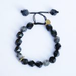 Buddha Stones Black Obsidian Black Glitter Stone Purification Bracelet Bracelet BS Prismatic Beads 17-21cm