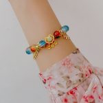 Buddha Stones Colorful Liuli Glass Bead Chinese Lock Charm Fortune Bracelet Bracelet BS 4