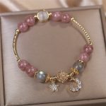 Buddha Stones Strawberry Quartz Moonstone Moon Star Love Bracelet Bracelet BS 6