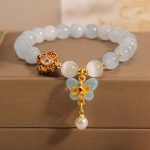 Buddha Stones Aquamarine Cat's Eye Healing Butterfly Pearl Charm Bracelet Bracelet BS Aquamarine(Wrist Circumference 14-16cm)