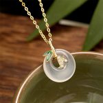 Buddha Stones 925 Sterling Silver Natural Chalcedony Bamboo Leaf Peace Buckle Positive Necklace Pendant (Extra 30% Off | USE CODE: FS30) Necklaces & Pendants BS 2