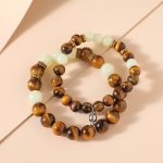 Buddha Stones 2Pcs Tiger Eye Glowstone Luminous Bead Protection Couple Bracelet Bracelet BS Tiger Eye&Glowstone