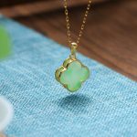 Buddha Stones Four Leaf Clover Jade Pattern Luck Necklace Pendant Necklaces & Pendants BS 3