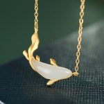 Buddha Stones 925 Sterling Silver White Jade Dolphin Luck Necklace Pendant Necklaces & Pendants BS Golden Koi Fish