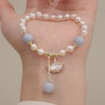 Buddha Stones Natural Aquamarine Pearl Healing Ginkgo Leaf Butterfly Charm Bracelet Bracelet BS 5