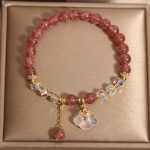 Buddha Stones Natural Strawberry Quartz Crystal White Agate Auspicious Cloud Healing Bracelet Bracelet BS 6