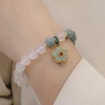 Buddha Stones White Agate Jade Lotus Flower Peace Buckle Protection Bracelet Bracelet BS Jade Agate Flower(Wrist Circumference 14-19cm)