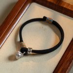 Buddha Stones 925 Sterling Silver Tibetan Handmade Om Mani Padme Hum Persimmon Charm Luck Protection Braided Bracelet Bracelet BS Black(Wrist Circumference 14-18cm)