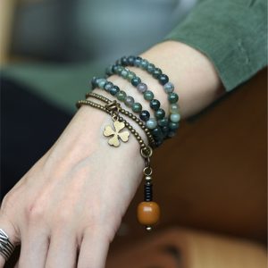 Buddha Stones Moss Agate Copper Lucky Multilayer Bracelet Bracelet BS 18cm