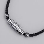 Buddha Stones 999 Sterling Silver Nine-Eye Dzi Bead Pattern Protection Rope Necklace Pendant Necklaces & Pendants BS 5