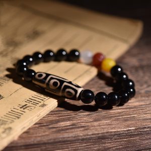 Buddha Stones Tibetan Natural Nine-Eye Dzi Bead Wealth Power Bracelet Bracelet BS Nine-Eye Dzi Bead(Wealth♥Protection)