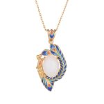 Buddha Stones White Jade Peacock Copper Blessing Necklace Pendant Necklaces & Pendants BS 4
