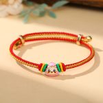 Buddha Stones Colorful Rope Zongzi Pattern Luck Handmade Child Adult Bracelet Bracelet BS Golden Red Rope-Single Zongzi(Pink)(Wrist Circumference 12-20cm)