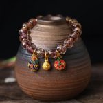Buddha Stones Gold Swallowing Beast Family Charm Gold Silver Foil Liuli Glass Bead Blessings Bracelet Bracelet BS Purple Gold 10mm(18 Beads)