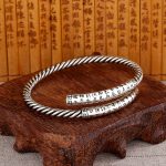 Buddha Stones Retro Heart Sutra Twisted Design Pattern Balance Bracelet Bangle Bracelet Bangle BS Heart Sutra