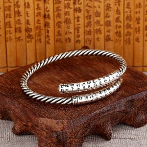 Buddha Stones Retro Heart Sutra Twisted Design Pattern Balance Bracelet Bangle Bracelet Bangle BS Heart Sutra