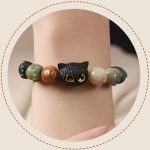 Buddha Stones Natural Bodhi Seed Lovely Paw Ebony Wood Lucky Cat Wisdom Bracelet Bracelet BS 12