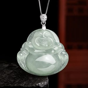 Buddha Stones 925 Sterling Silver Natural Jade Laughing Buddha Prosperity Abundance Chain Necklace Pendant Necklaces & Pendants BS Laughing Buddha(Happiness♥Wealth)